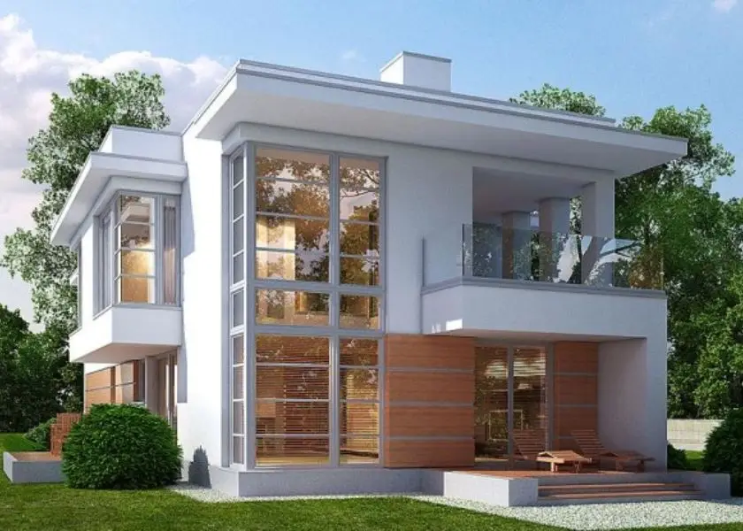 Desain Rumah Minimalis 2 Lantai dengan Fasad Full Jendela Kaca